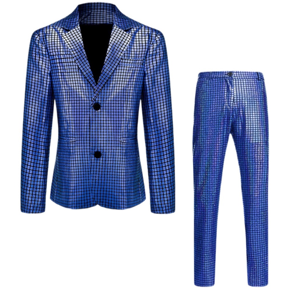 Men’s Blue‎ Metallic Shimmery Disco Suit - Medium